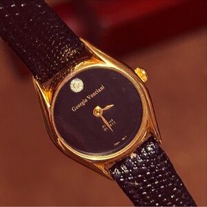 Black and Gold Minimalist Watch with Textured Strap